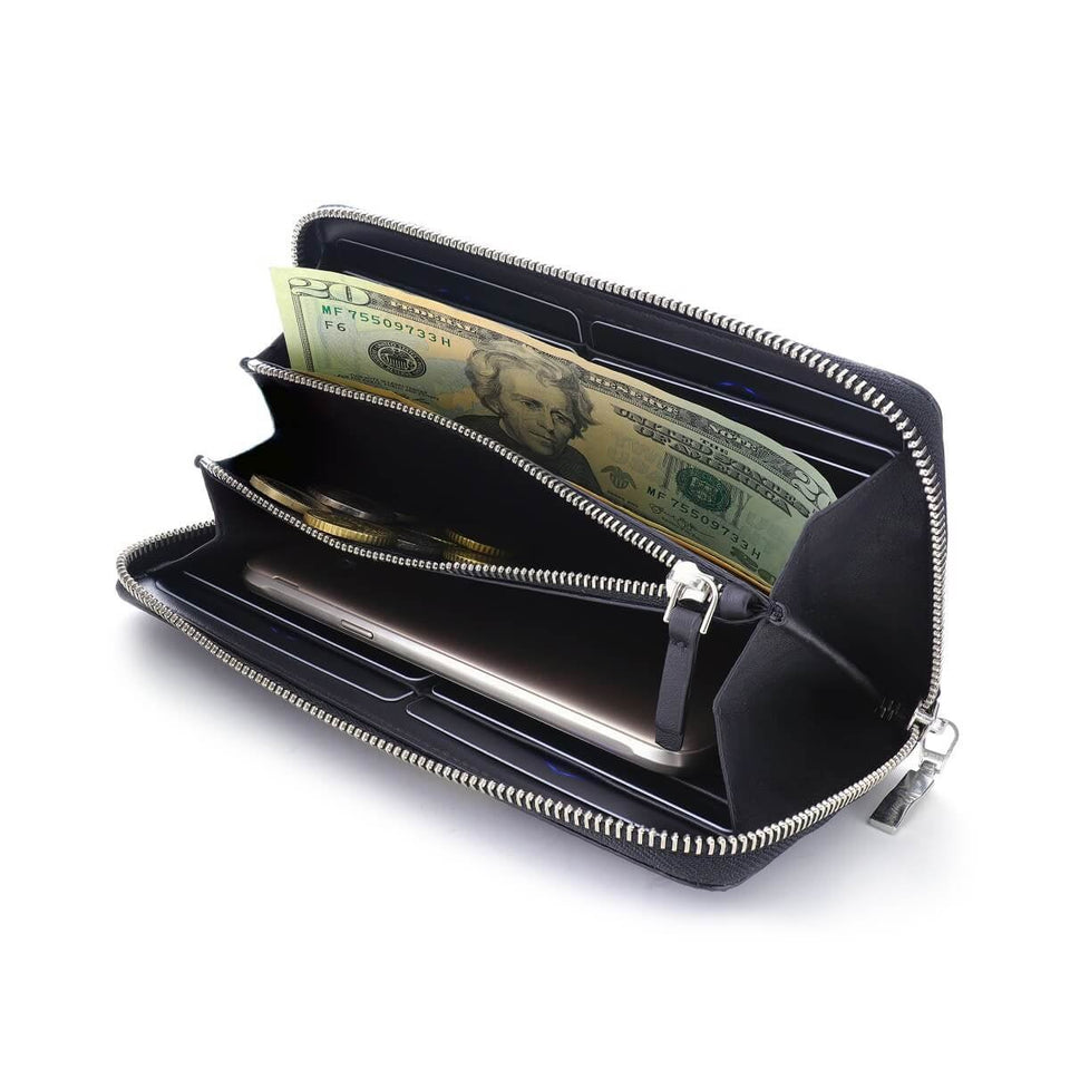 TE - Accordion Zip Around RFID Wallet for Women (Blue) - COLDFIRE