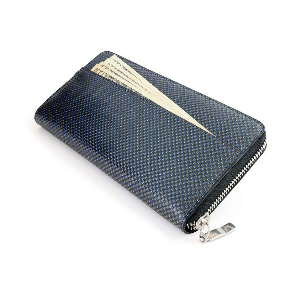 TE - Accordion Zip Around RFID Wallet for Women (Blue) - COLDFIRE