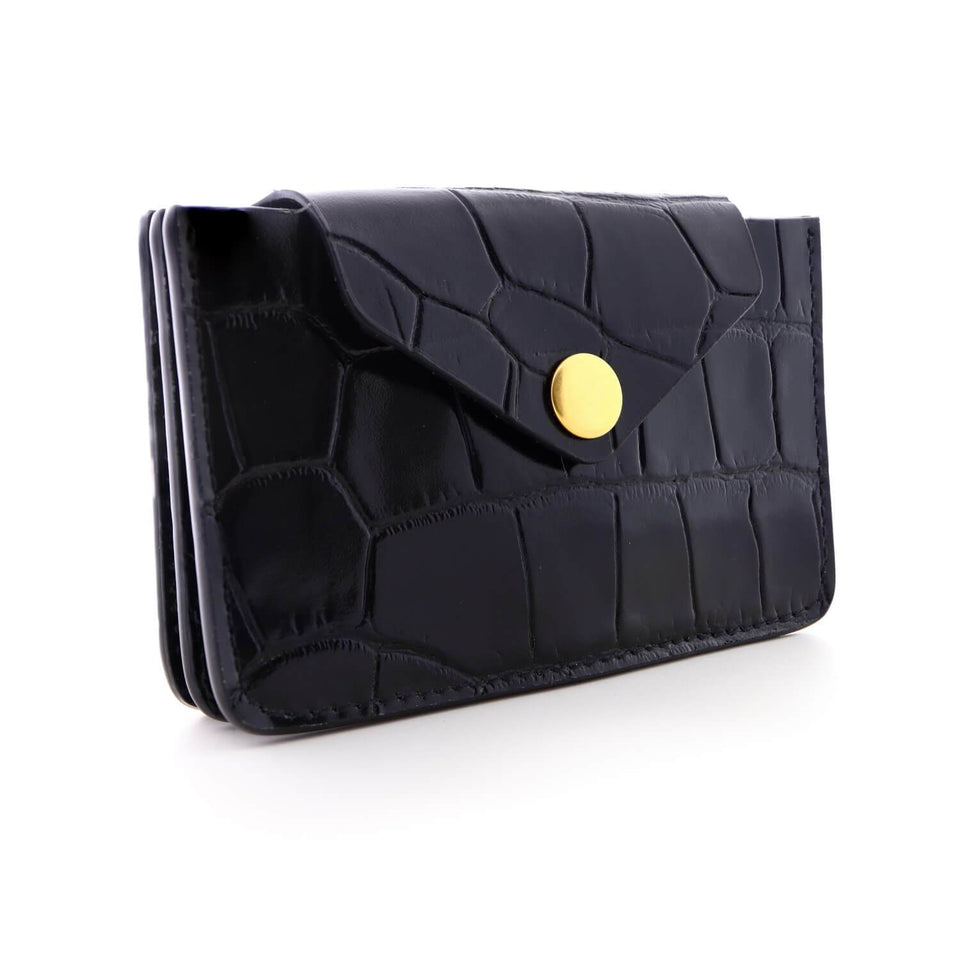 Women's Small Card Case Wallet with Flap - Croco Embossed Black – COLDFIRE