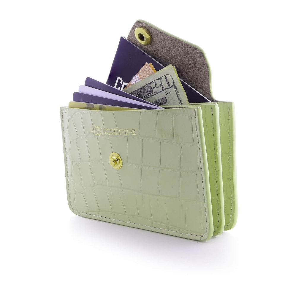 Women\'s Small Card Case Wallet with Flap - Croco Embossed Sage Green –  COLDFIRE